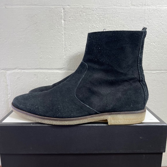  Black Suede Ankle Boots Back Zipper‎ Crepe Sole Men\'s Size 10 Made in India main image 9